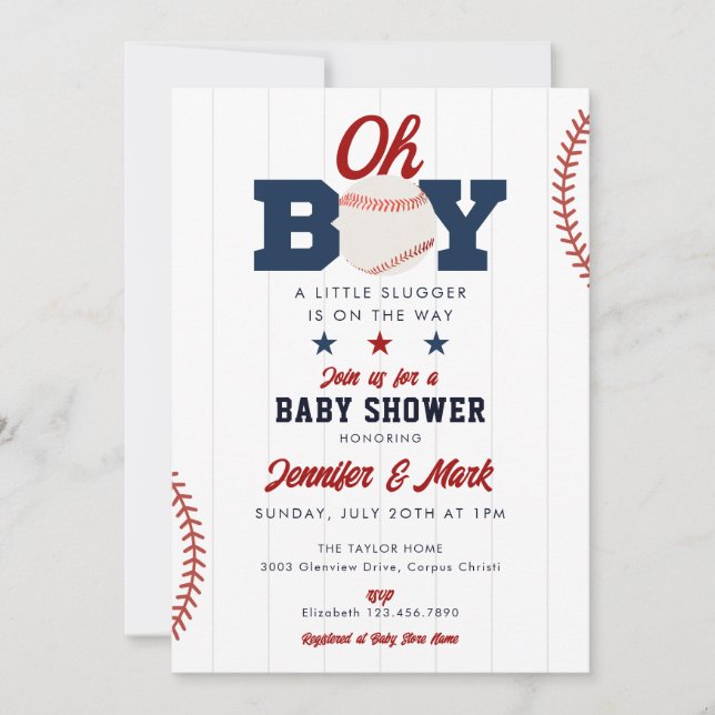 Oh Boy Slugger Baseball Photo Baby Shower Einladung (Vorderseite)