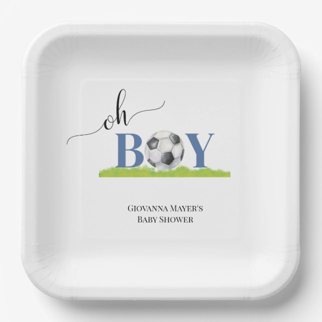 Oh Boy Soccer Boy Baby Shower Einladung Pappteller (Vorderseite)