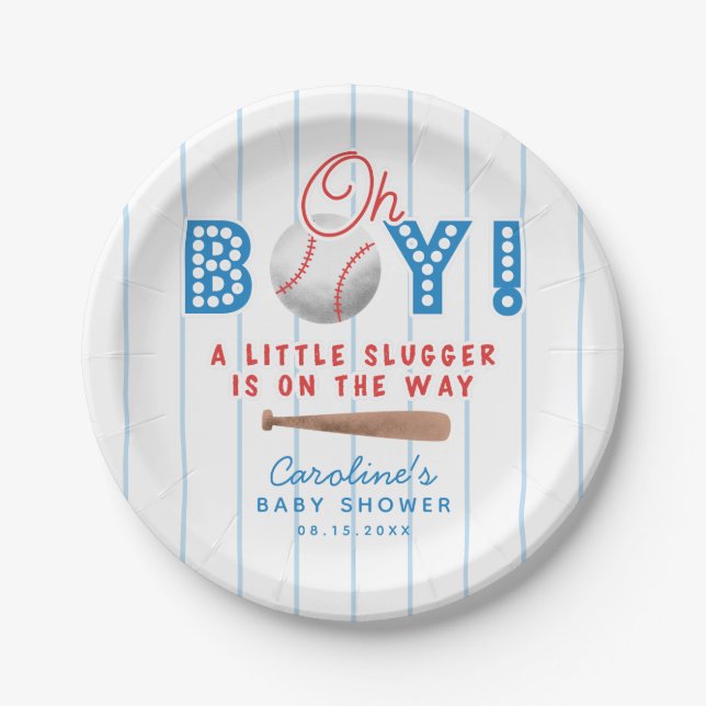 Oh Boy Sports Baseball Theme Babydusche Pappteller (Vorderseite)
