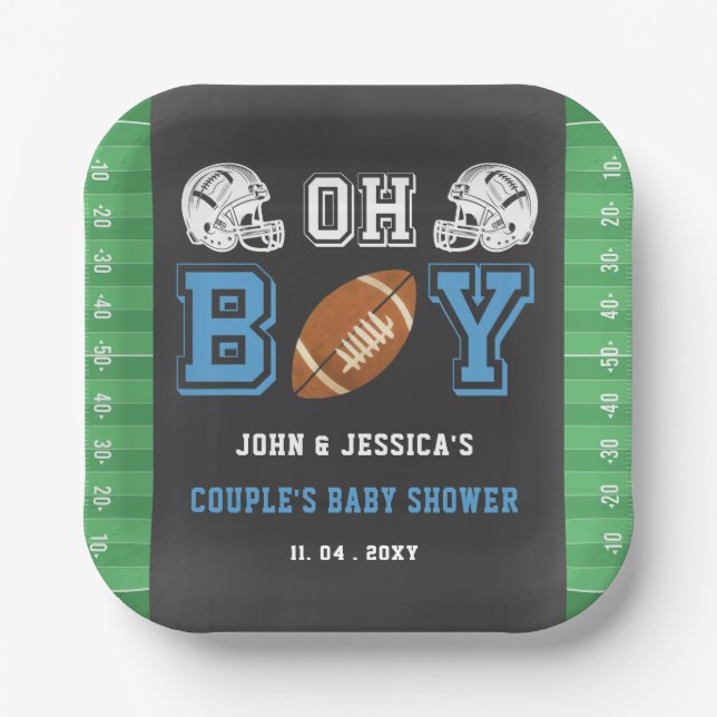 Oh Boy Super Bowl Football Baby Dusche Pappteller (Vorderseite)