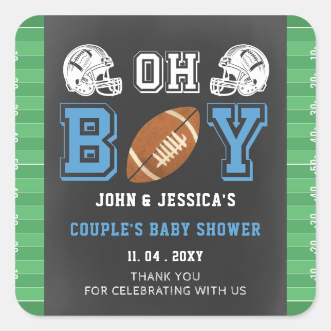 Oh Boy Super Bowl Football Baby Dusche Quadratischer Aufkleber (Vorderseite)