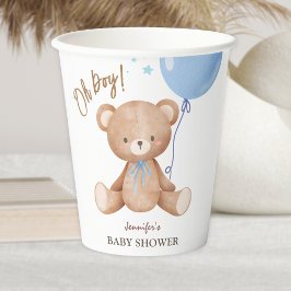 Oh Boy | Teddy Bear Blue Balloon Babydusche Pappbecher