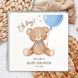 Oh Boy | Teddy Bear Blue Balloon Babydusche Serviette