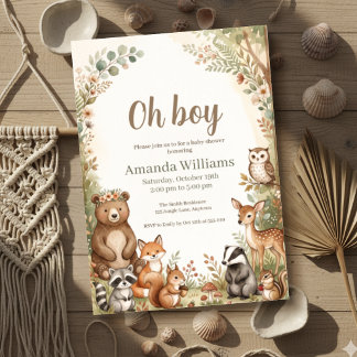 Oh Boy Waldtiere Florale Babyparty Einladung