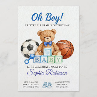  "Oh Boy" Watercolor  Baby Shower Invitation Einladung