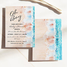 Oh Boy Watercolor Beach Baby Dusche Einladung