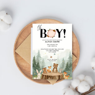 Oh Boy Watercolor Woodland Animals Baby Dusche Einladung