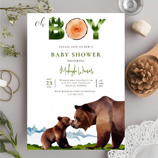 Oh Boy Watercolor Woodland Bärenwald Baby Dusche Einladung