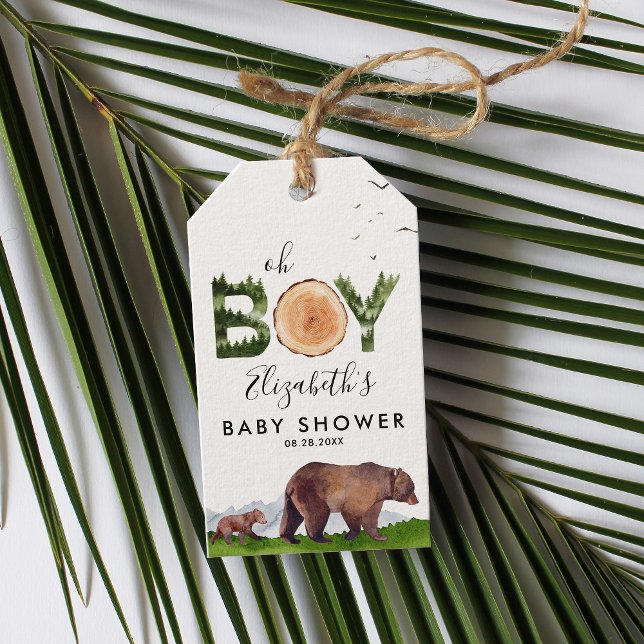 Oh Boy Watercolor Woodland Bear Baby Dusche Geschenkanhänger (Von Creator hochgeladen)
