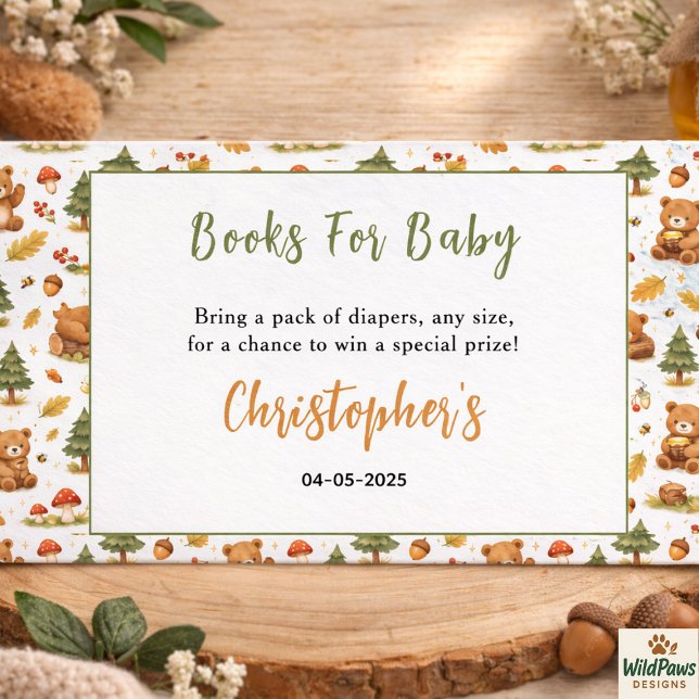 Oh Boy Watercolor Woodland Bear Baby Shower Begleitkarte (Oh Boy Watercolor Woodland Bear Baby Shower Enclosure Card
)