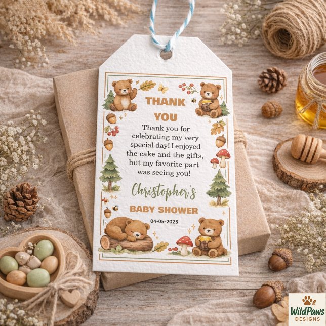 Oh Boy Watercolor Woodland Bear Baby Shower Geschenkanhänger (Oh Boy Watercolor Woodland Bear Baby Shower Gift Tags
)