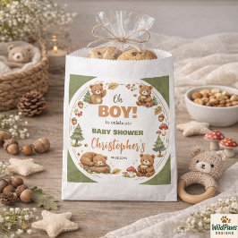 Oh Boy Watercolor Woodland Bear Baby Shower Geschenktütchen