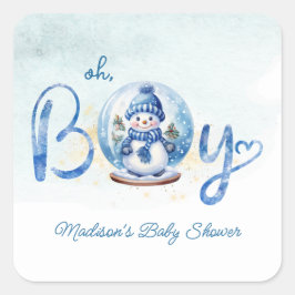 Oh Boy Winter Theme Baby Dusche Quadratischer Aufkleber