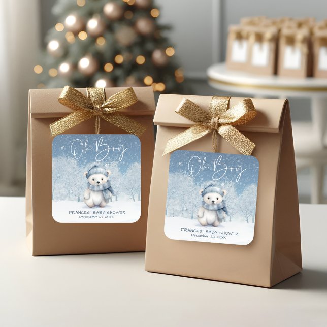 Oh Boy Winter | Woodland Babydusche Quadratischer Aufkleber (Von Creator hochgeladen)