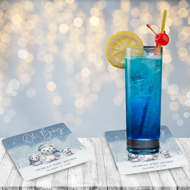 Oh Boy Winter | Woodland Babydusche Rechteckiger Pappuntersetzer (Von Creator hochgeladen)