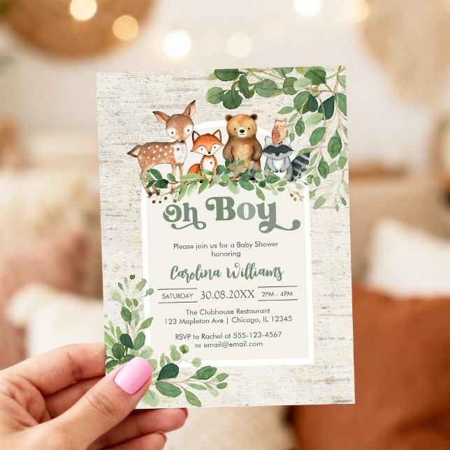 Oh Boy Woodland Animals Baby Shower Invitation Einladung (Von Creator hochgeladen)