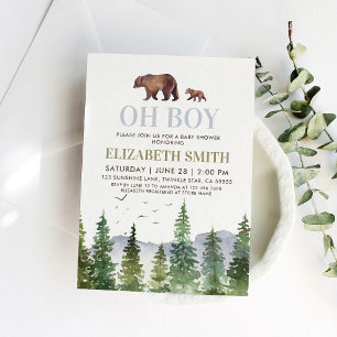 Oh Boy Woodland Bear Baby Shower Einladung
