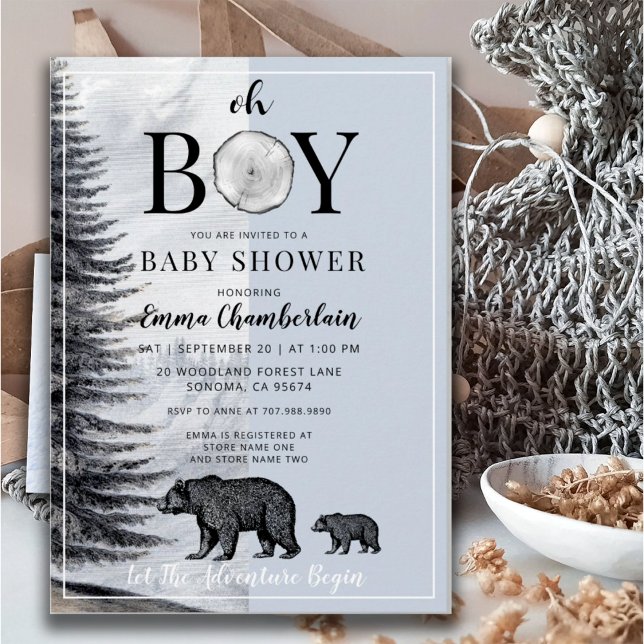 Oh Boy Woodland Bears Boy Baby Dusche Einladung (Von Creator hochgeladen)
