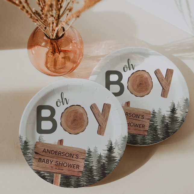Oh Boy - Woodland Rustic Baby Shower Pappteller (Von Creator hochgeladen)