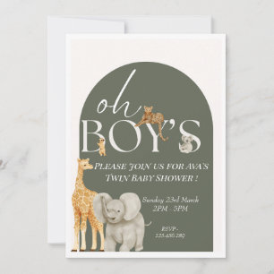Oh Boy's Safari Animals Baby Shower Einladung