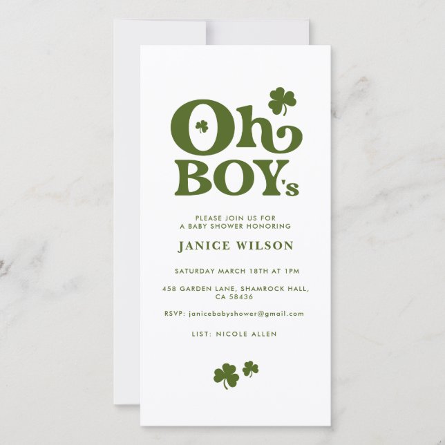 Oh Boy's St. Patrick's Day Baby Shower Einladung (Vorderseite)