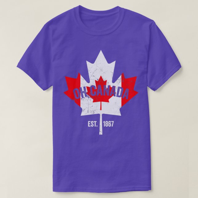 Oh Canada Canadian Flag Maple Leaf Est  T-Shirt (Design vorne)