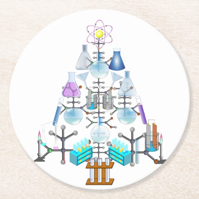 Oh Chemie, Oh Christbaum Runder Pappuntersetzer (Vorderseite)