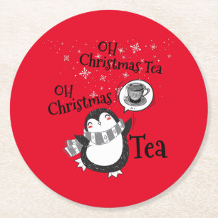 Oh Christmas Tea Penguin Lover - Tea Drinker Runder Pappuntersetzer