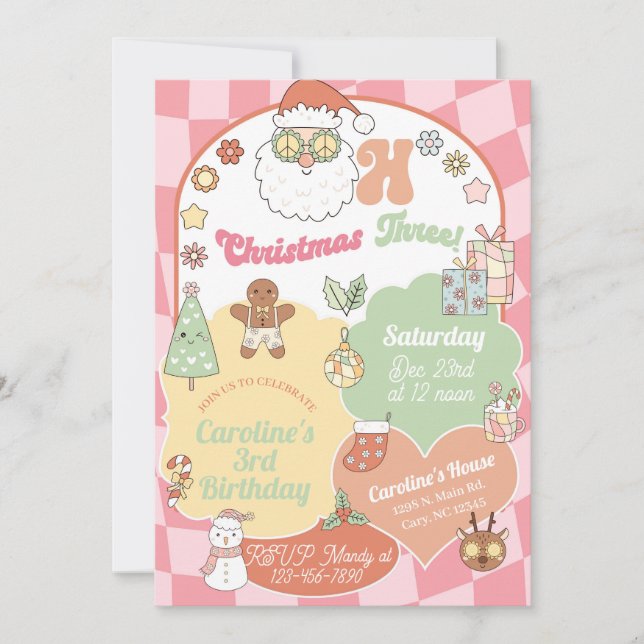 Oh Christmas Three girl 3rd birthday invite. Einladung (Vorderseite)