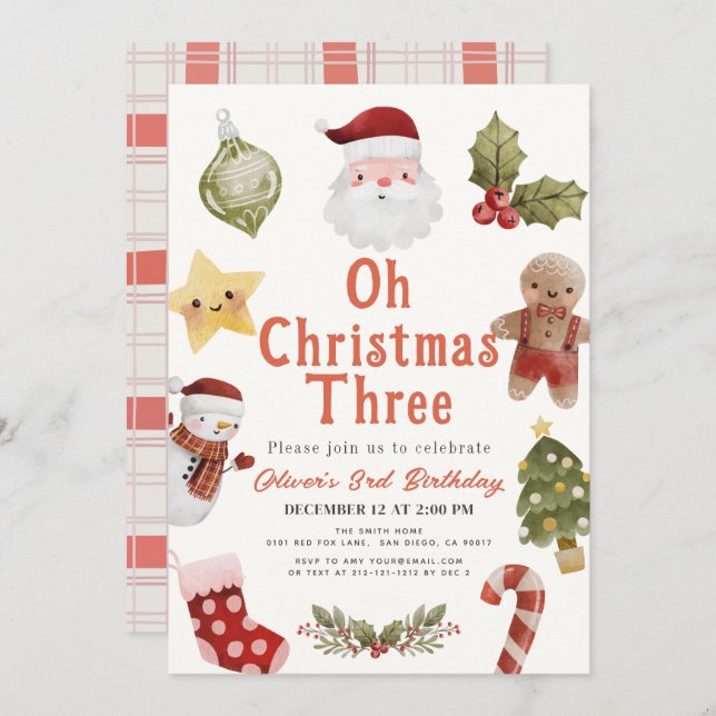 Oh Christmas Three Santa 3rd Birthday Einladung (Vorne/Hinten)