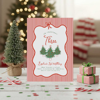 Oh Christmas Three Vintage Preppy Bow Birthday Einladung