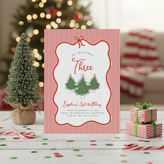 Oh Christmas Three Vintage Preppy Bow Birthday Einladung (Von Creator hochgeladen)