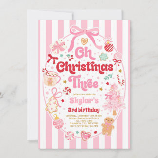 Oh Christmas Tree Coquette Bow 3rd Birthday Einladung