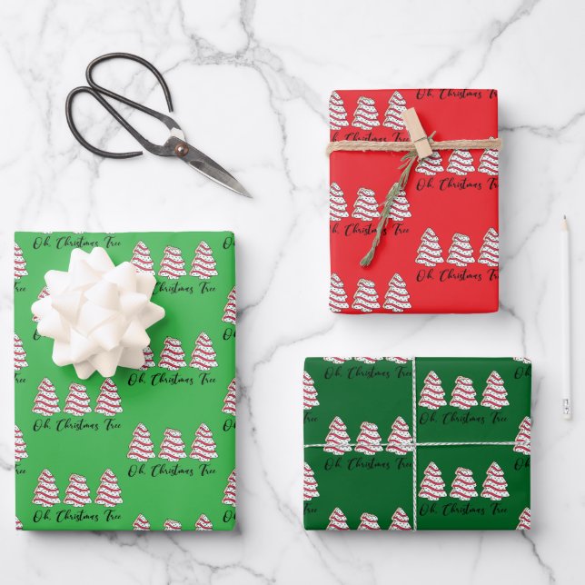 Oh Christmas Tree Little Debbie Cakes Gift Wrap Geschenkpapier Set (Vorderseite)