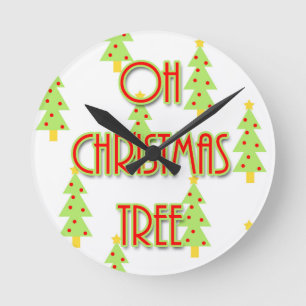 oh christmas tree mid century modern green red runde wanduhr