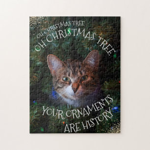 Oh Christmas Tree Mischievous Grin Kitty Funny Cat Puzzle