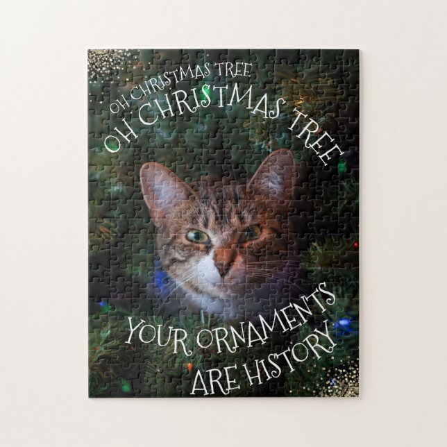 Oh Christmas Tree Mischievous Grin Kitty Funny Cat Puzzle (Vertikal)