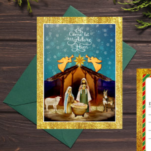 "Oh Come Let Us Adore Him" Weihnachtsgeschichte Feiertagspostkarte