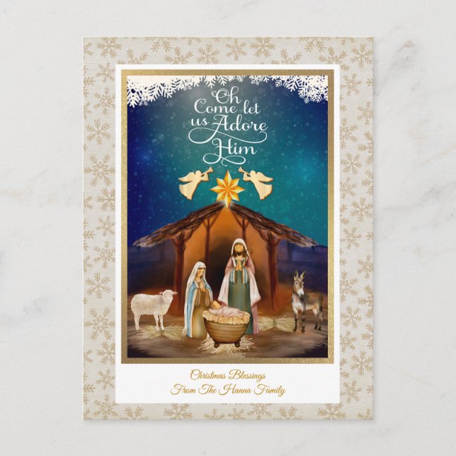 "Oh Come Let Us Adore Him" Weihnachtsgeschichte Postkarte (Vorderseite)