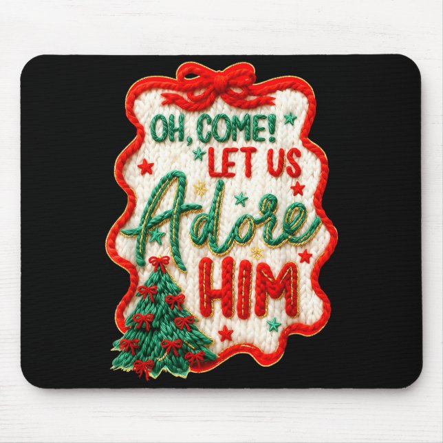 Oh Come Let Us Adore Him Yarn Crochet Nativity Chr Mousepad (Vorne)