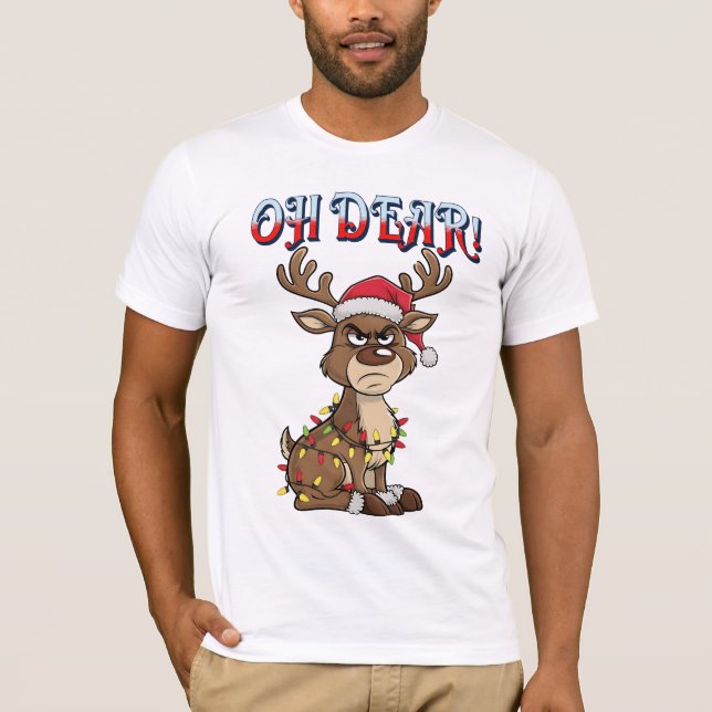 Oh Dear Grumpy Reindeer Christmas Lights Funny  T-Shirt (Vorderseite)
