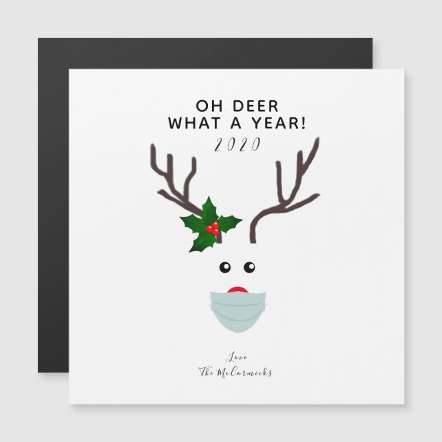 Oh, Deer 2020 Weihnachtsredeer mit Gesichtsmaske Magnetkarte (Vorne/Hinten)
