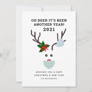 Oh Deer Another Year 2021 Funny Face Mask Rentier Feiertagskarte
