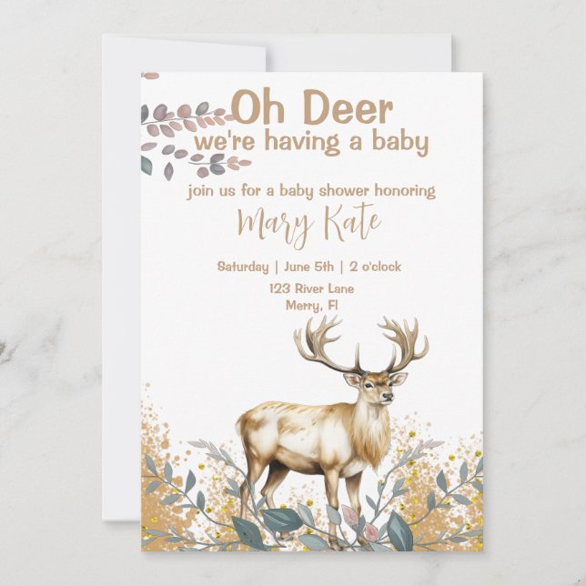 Oh Deer Baby Boy Dusche Einladung (Vorderseite)