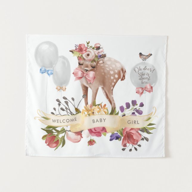 Oh Deer Baby Dusche Hintergrund Wandteppich (Vorderseite (Horizontal))