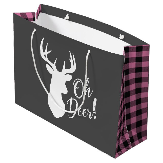 Oh Deer Baby Dusche Pink Große Geschenktüte (Rückseite Schrägansicht)