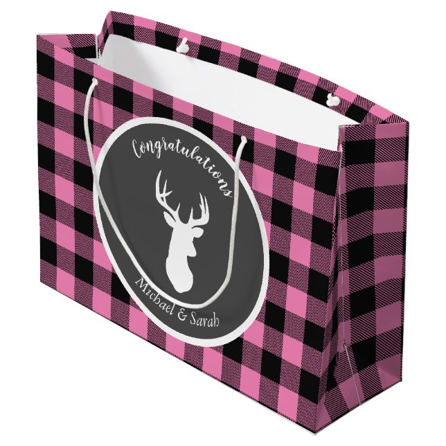 Oh Deer Baby Dusche Pink Große Geschenktüte (Rückseite Schrägansicht)