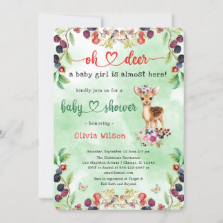 Oh Deer Baby Girl Berry Blume Forest Baby Dusche Einladung