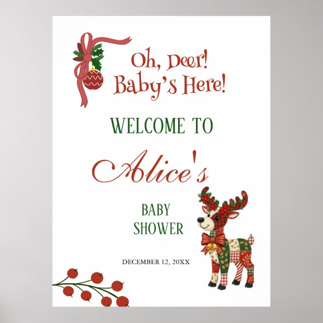 Oh, Deer! Baby’s Here! – Christmas Baby Shower Poster (Vorne)