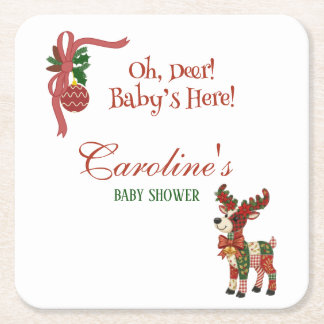 Oh, Deer! Baby’s Here! – Christmas Baby Shower Rechteckiger Pappuntersetzer